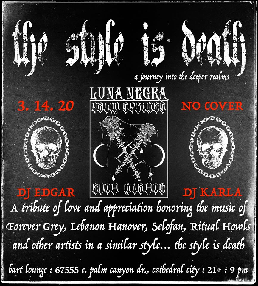 BartLounge's tweet photo. Bart Lounge SATURDAY! Luna Negra presents A Journey Into the Deeper Realms of Goth with a tribute to various artists by DJs Edgar and Karla! NO COVER! $4.50 Beers, $5.00 Drinks all night! Open 7pm-2am! https://t.co/NZipufp2PE