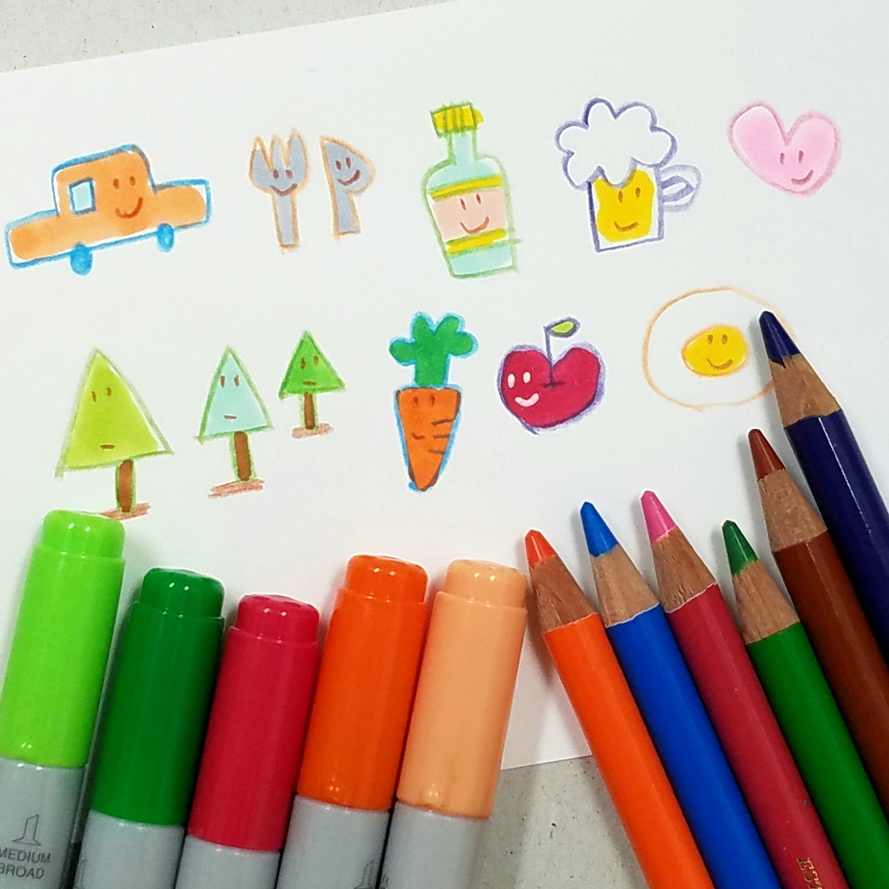 ちゃだるみオンラインイラストレッスン 色鉛筆 コピック ふちどりを色鉛筆で描いて 色塗りはコピック ふちどりの色の補色 コピック で塗ってもかわいい 油性色鉛筆 コピック ちょこっとイラスト お絵描き 家で遊ぼう 家でお絵描き