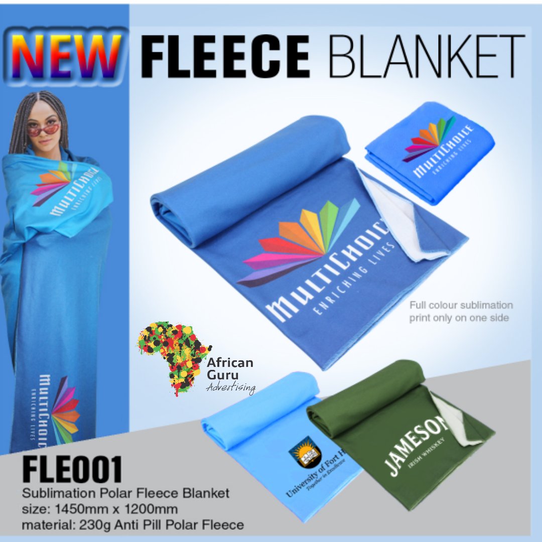 AfricanGuruAdv's tweet photo. Our Fleece Blankets will keep your BRAND top of mind whilst keeping your clients snug as a bug in a rug this Winter.  Branding options available. 
#AfricanGuru #AfricanGuruAdvertising #Promo #Giveaway #corporategiftssouthafrica https://t.co/DzGNAYZX0Q