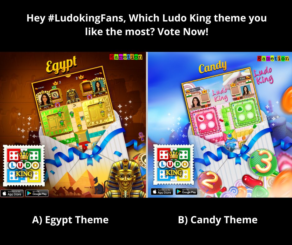 LudoKingGame's tweet photo. Hey #LudokingFans, Which Ludo King theme you like the most? Vote Now! 😊🎲 #ludoking #ludokinglovers #ludoplayers #ludo https://t.co/GS8pzX29eu