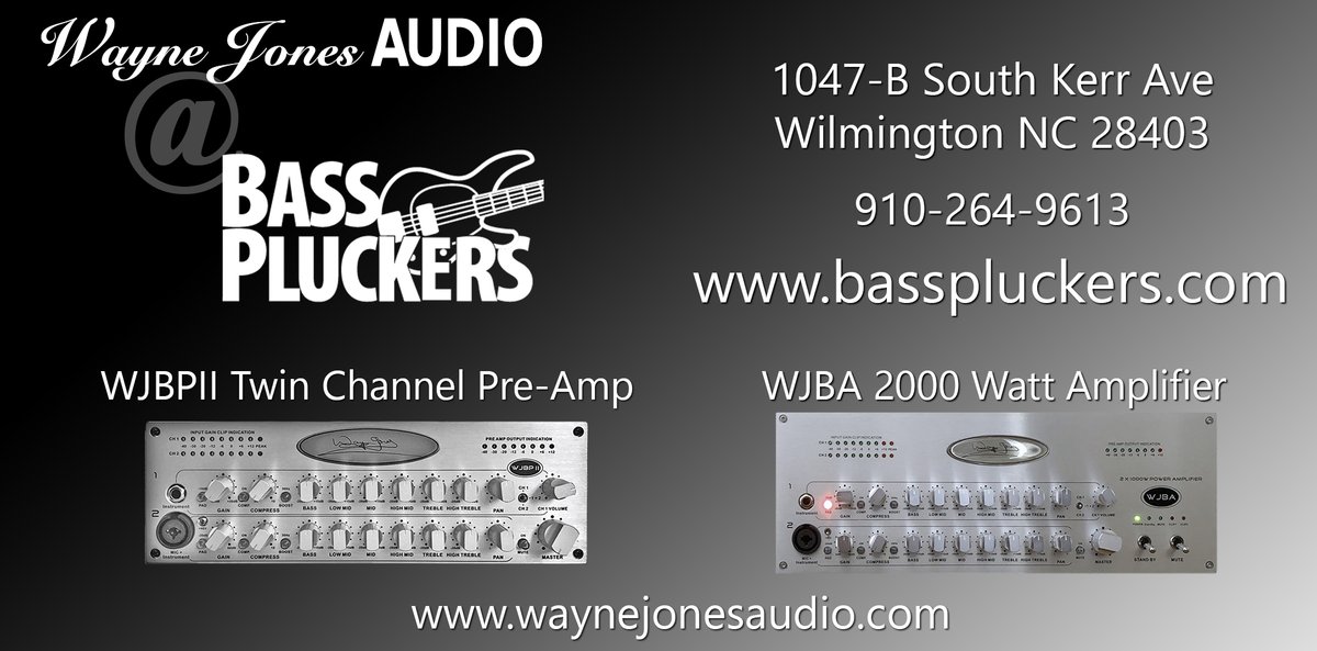 WayneJonesAudio's tweet image. Wayne Jones AUDIO @ BASS PLUCKERS
1047-B South Kerr Ave. 
Wilmington NC 28403
basspluckers.com
910-264-9613

Bass Pluckers have in stock:
WJBPII Twin Channel Pre-Amps
WJBA 2000 Watt Amplifiers

#basspluckers #BassGuitarAmps #BassGuitarPreAmp  #bassplayer #BassGuitarRigs