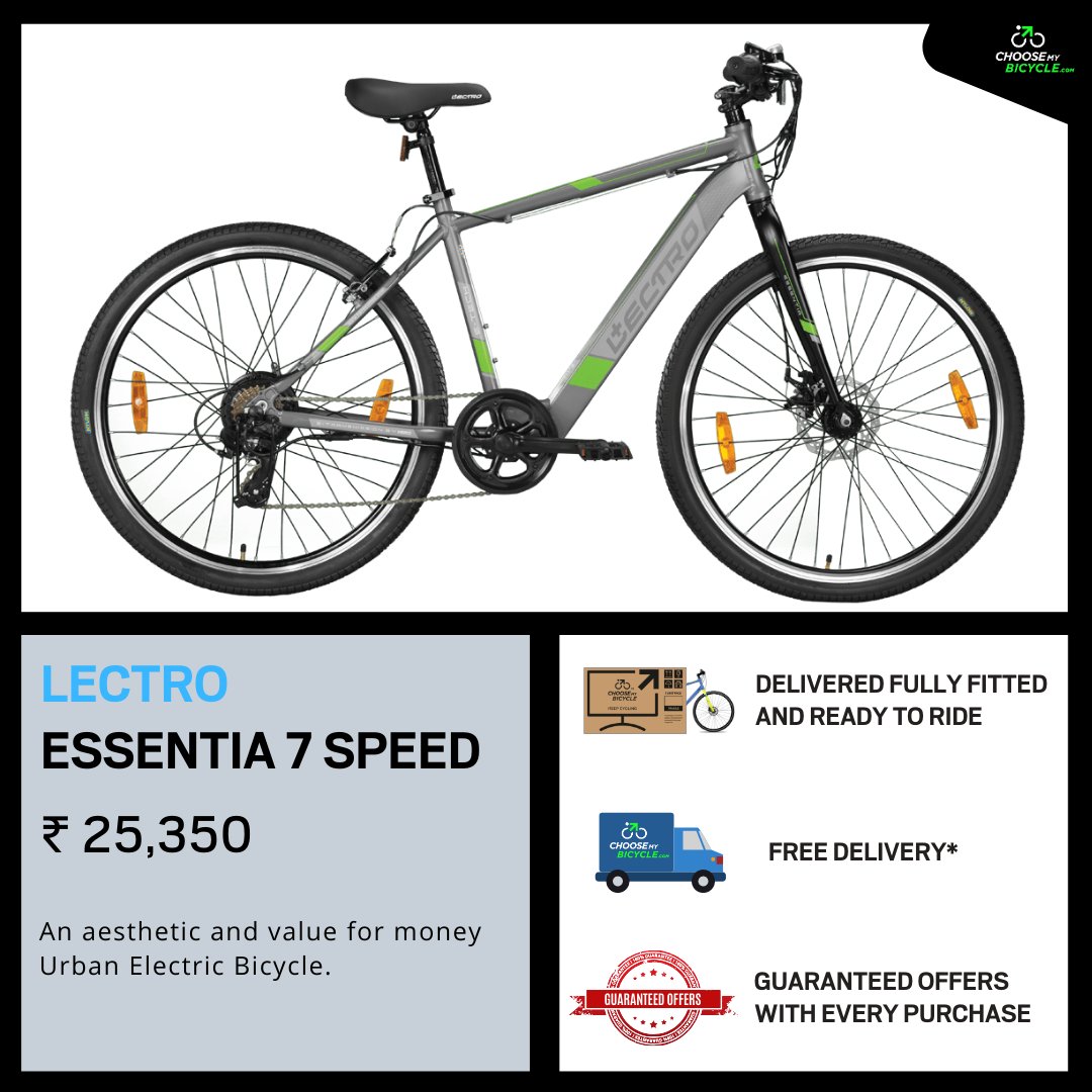 ChooseMyBicycle's tweet photo. The Lectro Essentia 7 Speed priced at ₹25,350 is an Electric Bicycle. Shop Now on https://t.co/LVmnojSONc and get the bicycle delivered Fully-Fitted and Ready to Ride.

https://t.co/f9qt5wl4EZ

#ChooseMyBicycle #KeepCycling #Ebike #Bicycle #Cycling #FullyFitted #ReadyToRide https://t.co/o98BmOqaTz