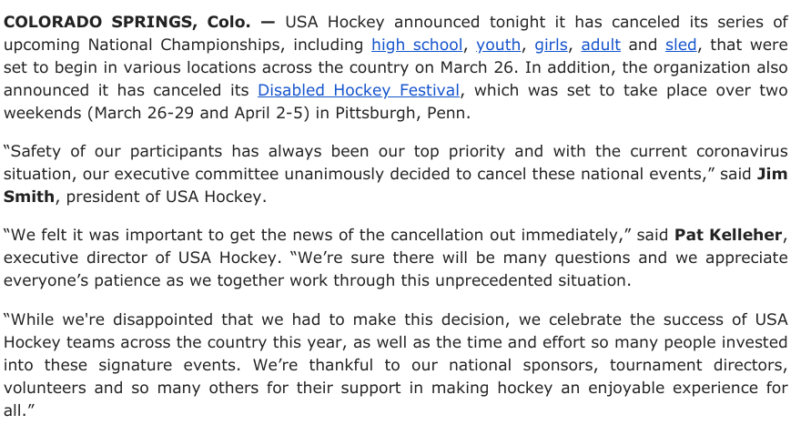 TwoOldPucks's tweet photo. RT @kuklaskorner: USA Hockey Cancels Events https://t.co/Ge9HhkQAnj