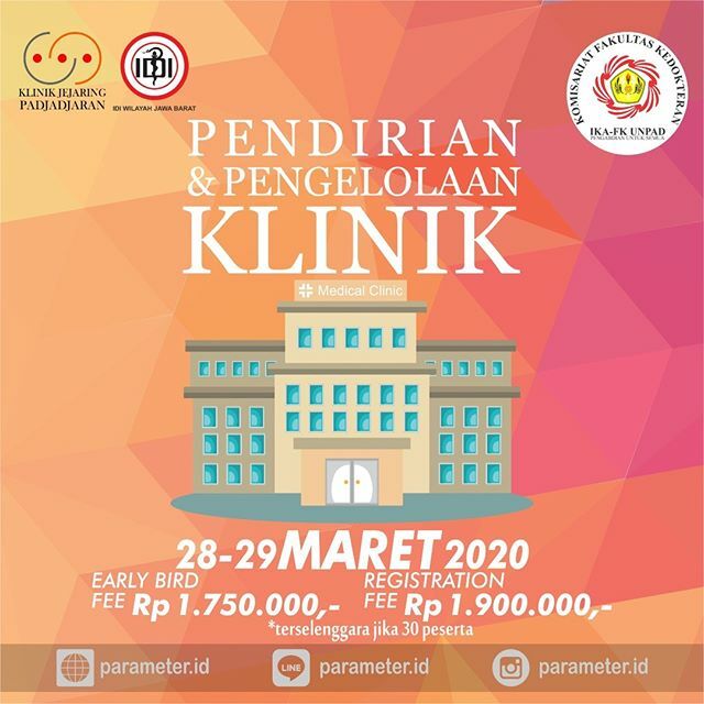 parameterID's tweet image. Ikuti Seminar/Workshop Pendirian dan Pengelolaan Klinik bersama PARAMETER 🤗🤗
Tanggal : 28-29 Maret 2020
📍Gd. RS Pendidikan UNPAD
Jl. Eijckman no. 38 Bandung
Kuota terbatas !! *Materi Workshop*
Pendirian klinik :
• Langkah pendirian klinik
• Studi… ift.tt/2xwdjmm