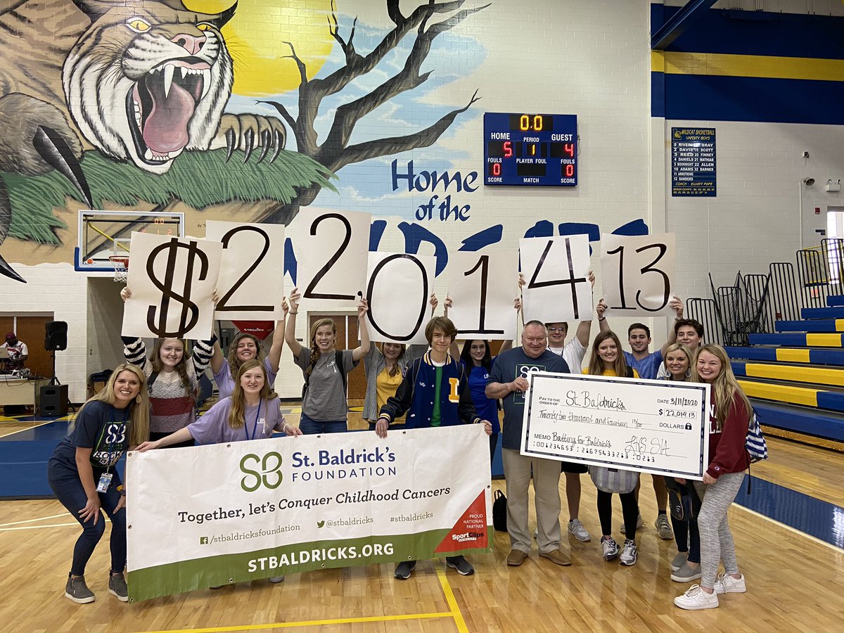 LexingtonSIA's tweet photo. Our spring pep rally ended with the revealing of our current St. Baldrick’s total for our Batting for Baldrick’s week...$22,014.13!!! You made this possible WILDCATS! We are hoping this helps brings a cure for pediatric cancer. @LHSWildcatsLex1 @StBaldricks https://t.co/NnBRJW57KY