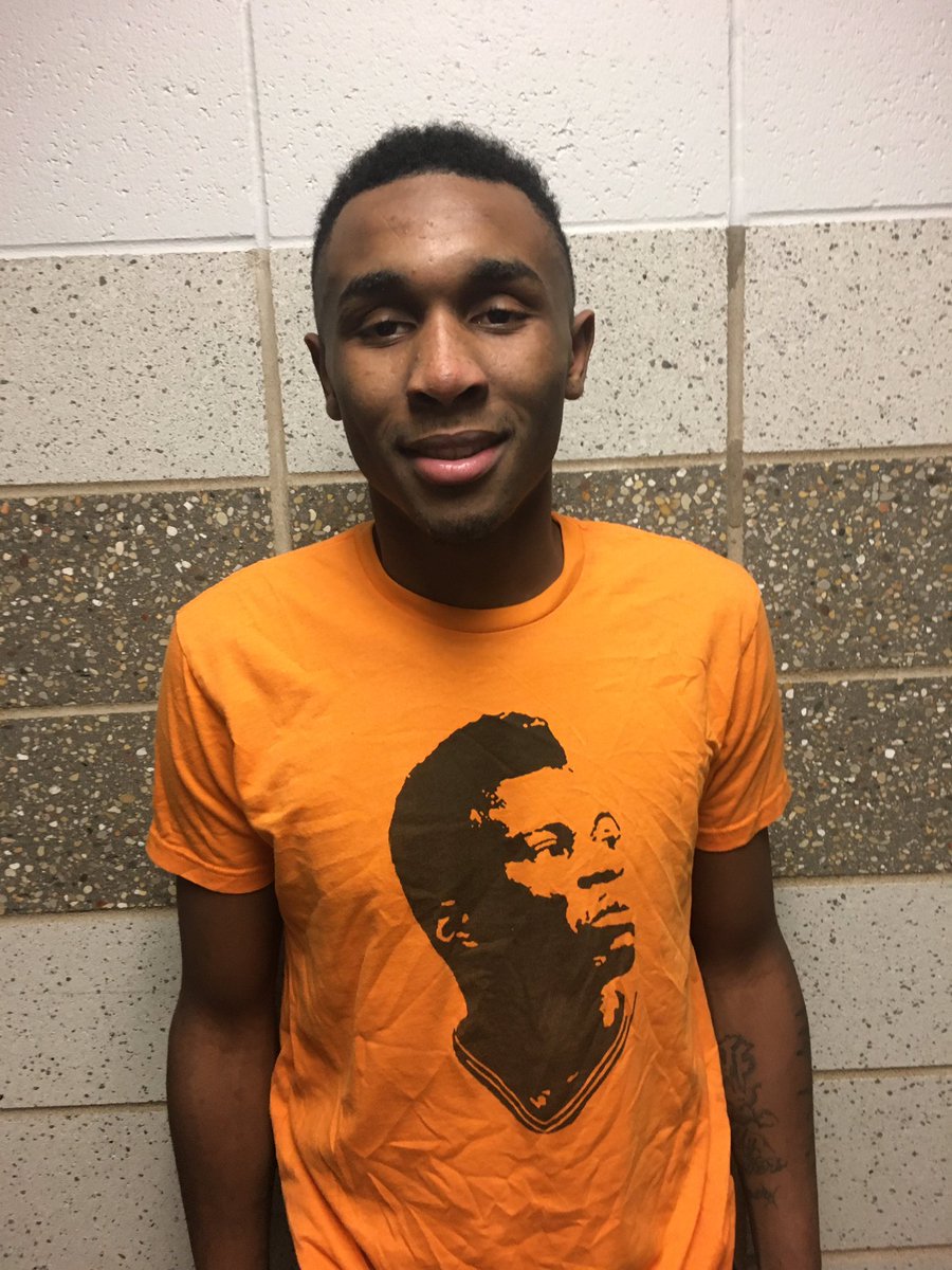 Rolando “Pee Wee” Brown sporting a  Howard Nathan t-shirt following Wednesday’s Class 3A Peoria Sectional win over Rock Island. 

<a href="/PeeweeBrown2314/">Peewee</a> scored 12 points to go with 12 boards and five assists. Nathan was Manual’s first Mr. Basketball in 1991. 

#pjspreps