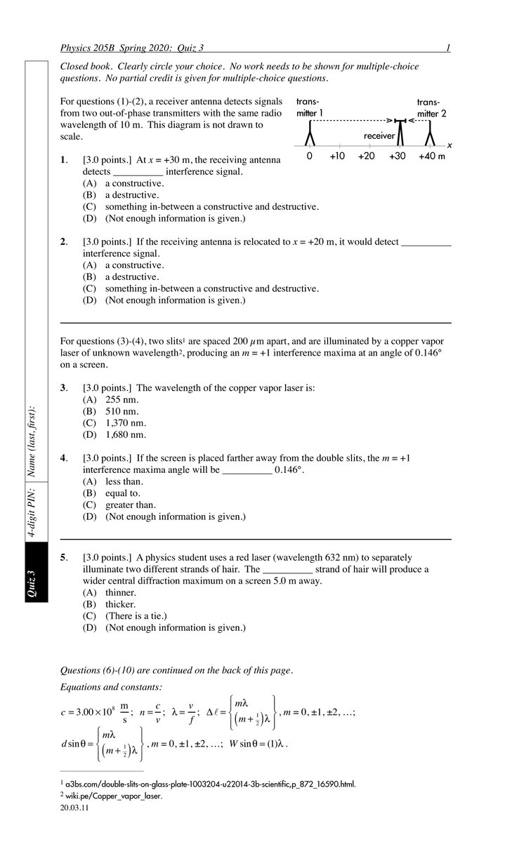Patrick_M_Len's tweet photo. New #CuestaPhys205B batch of #phys101 quiz questions on interference and electric fields/forces. Feel free to reuse/remix. https://t.co/VupPXTGLwb