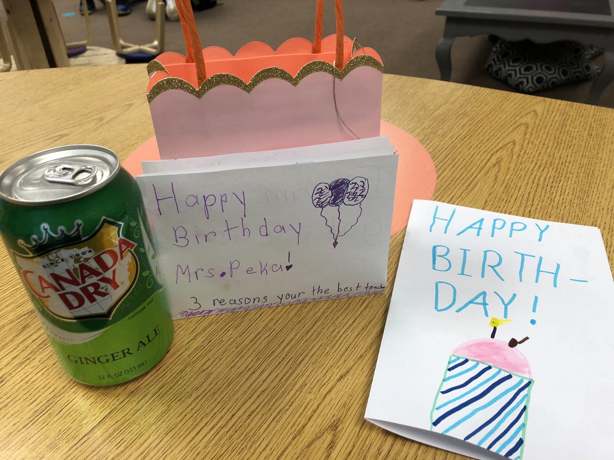 Back to school after two days out with the stomach bug to Birthday cards, treats, and a Ginger Ale. My Ss said, “I know Diet Pepsi is your favorite but Ginger Ale is better for an upset belly.” 🤣 Love how we look after each other! #TeamPeka <a href="/CBMillCreek/">CBMillCreek</a>