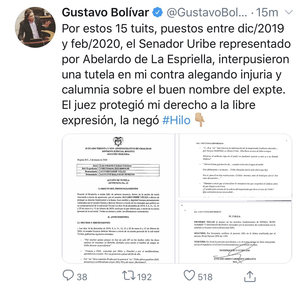 DELAESPRIELLAE's tweet photo. .@GustavoBolivar, aquí está la prueba de que eres un calumniador irredimible: la reculada en tus infamias en mi contra, después de denunciarte ante la sala penal de la Corte Suprema. La tutela que mencionas fue apelada, ergo no está en firme. Esto apenas comienza Tavo.(A.D.L.E) https://t.co/NBiU571eMV