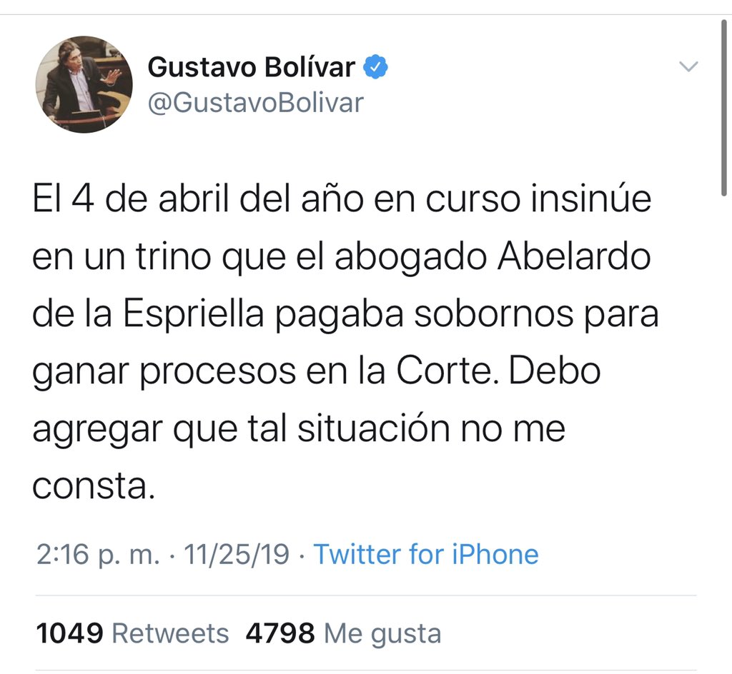 DELAESPRIELLAE's tweet photo. .@GustavoBolivar, aquí está la prueba de que eres un calumniador irredimible: la reculada en tus infamias en mi contra, después de denunciarte ante la sala penal de la Corte Suprema. La tutela que mencionas fue apelada, ergo no está en firme. Esto apenas comienza Tavo.(A.D.L.E) https://t.co/NBiU571eMV