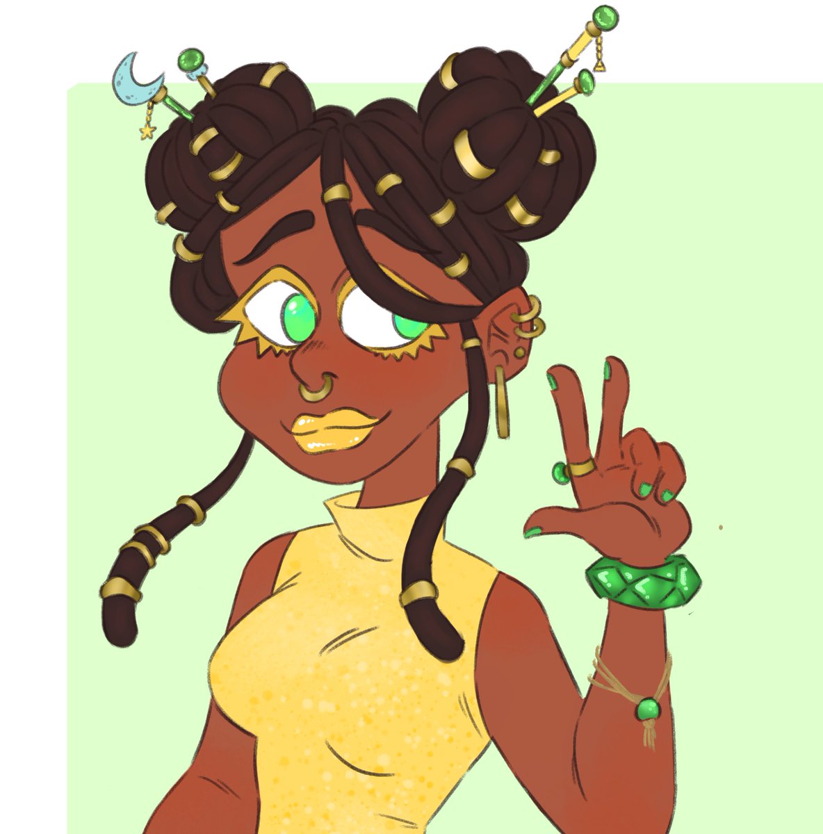 i spent hours on this for no other reason than i wanted to and had the time 

#harajuku #beachfashion #jadeandgold #afropunk #fashion #mycharacter #myoc #cute #cartoon #hairstick #jewlery #hairjewelry #colorfulfashion