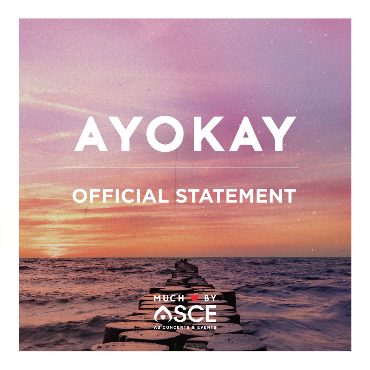 Based on UCSD Campus protocols and the CDC recommendations, ASCE has canceled the AYOKAY Concert on Friday, March 13th, in the Price Center East Ballroom.  

If you have any questions or concerns, please email the Sr. Associate Vice President of ASCE at avpconcerts@ucsd.edu