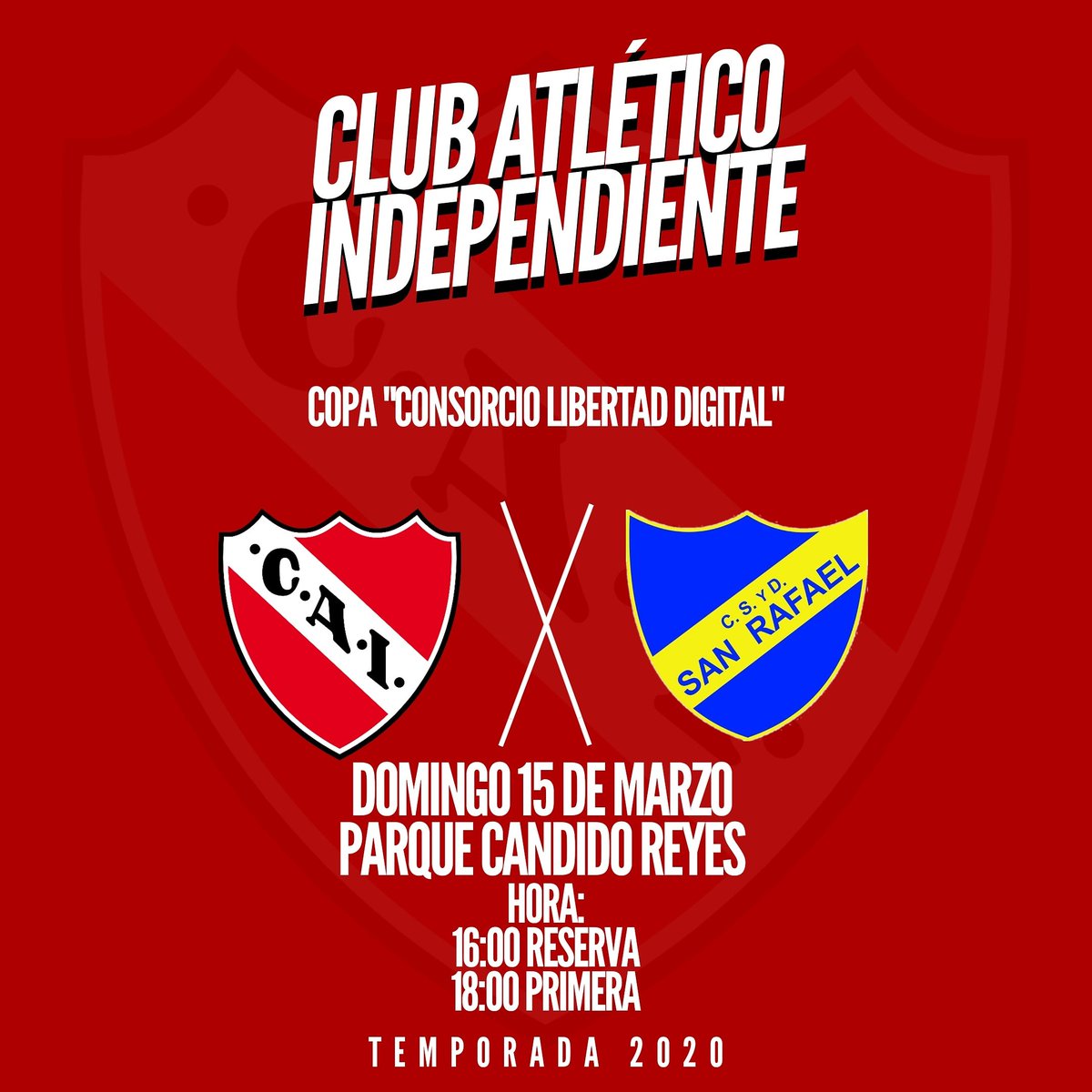 Este domingo se juega EL CLASICO DE LOS PUEBLOS. A partir de las 16:00 horas se dará comienzo a la Temporada 2020.
Copa "Consorcio Libertad Digital"