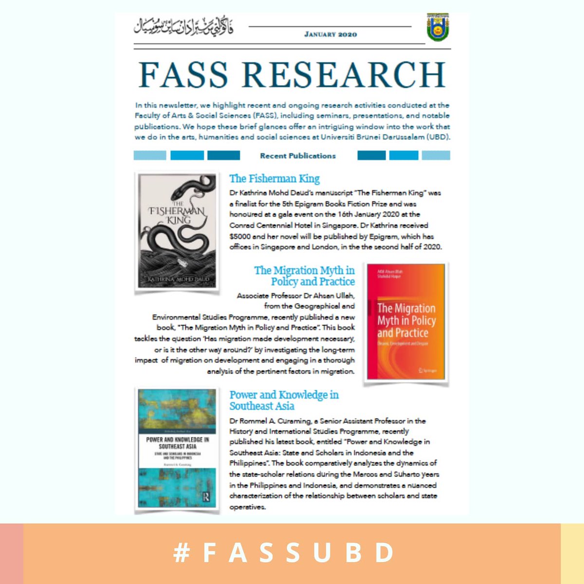 SMazMohamad's tweet photo. Great research is relevant, timely and leads to great teaching. To keep up to date with the research being conducted in our faculty, check out our FASS Research Newsletter for the work we do in the arts, humanities and social sciences (link in bio). #fassubd https://t.co/WVF6opglWU