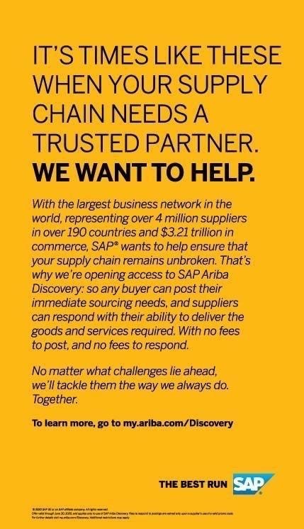 Trust is the only currency that matters, specially when businesses may face unprecedented challenges. <a href="/SAPIndia/">SAP India</a> is leading with purpose by helping INDIA Inc., ensuring their supply chain remains unbroken.  Learn more at sap.to/60121qWwr.