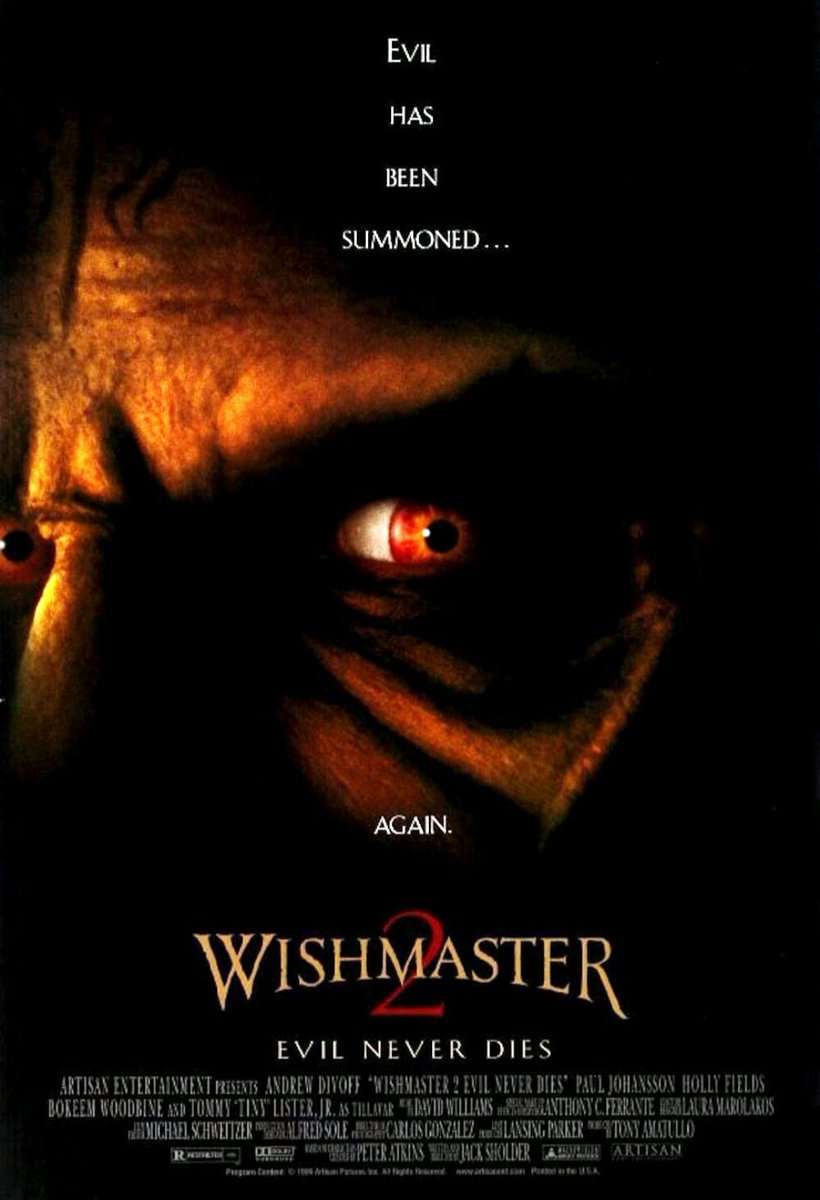 HorrorOrman's tweet photo. Released March 12, 1999(TV premiere).
#Wishmaster2EvilNeverDies
#HollyFields
#AndrewDivoff
#horror #supernatural #fantasy https://t.co/PLsZ4UOl9Q