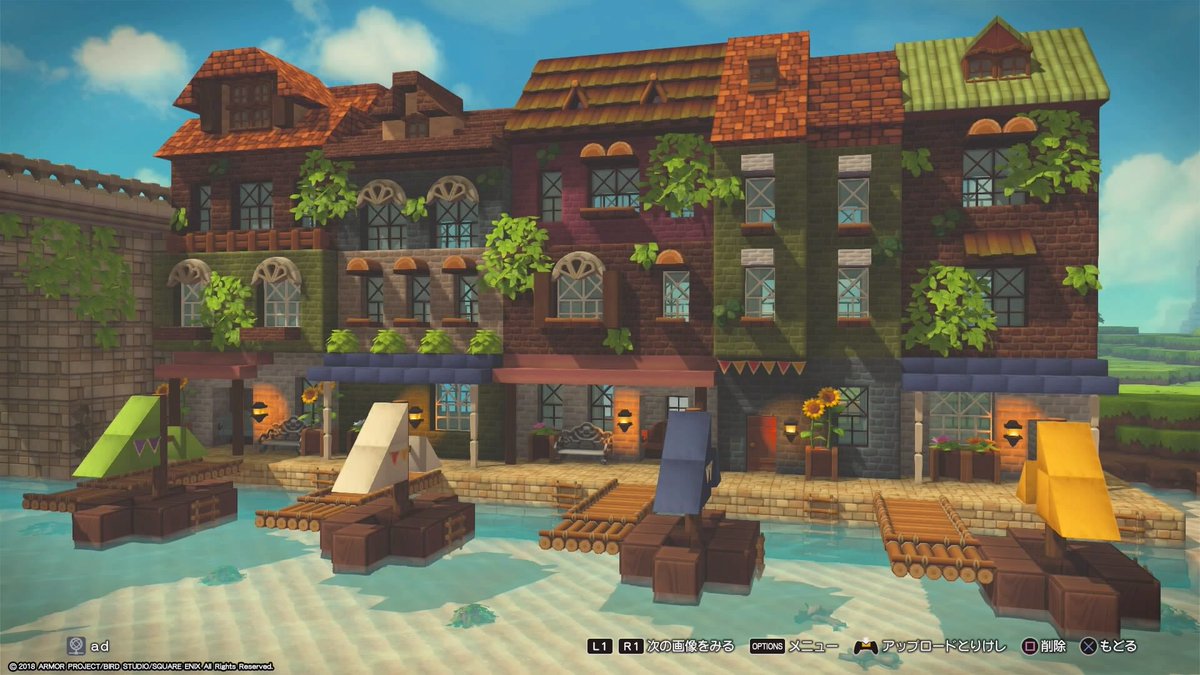 Asupara Ad みなとまち 仮置き 壁と屋根 もさもさ 船 昨日作った港町の向かい側も完成しました 染色した砂町のレンガカベどの色合いも可愛い ビルダーズ2 ドラゴンクエストビルダーズ2 Dqb2