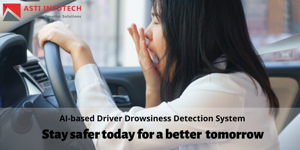 Astiinfotech's tweet photo. Fatigue and micro-sleep at the wheel are often the cause of serious #roadaccidents. The Asti’s AI Driven #driverdrowsiness Detection can #monitor the eye blinking rate and #Alert drivers to take a break on time. #Drive safely with #driverdrowsinessdetection system. #astiinfotech https://t.co/lUTsGklwN8
