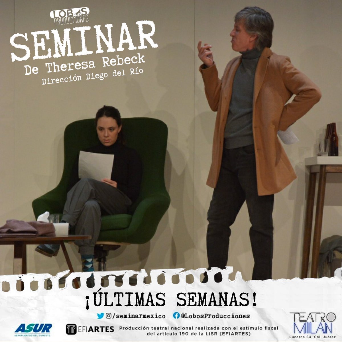 alasbutacas's tweet photo. #LasQueSeVan
#ÚltimasFunciones de #Seminar
Reserva ya tus boletos del #TeatroDe100 para conocer la historia de cinco particulares escritores
Aplican para la función del domingo 15 de marzo a las 6:15pm
Reservaciones disponibles aquí:
https://t.co/FookSxwQfF https://t.co/TAhyc486ir