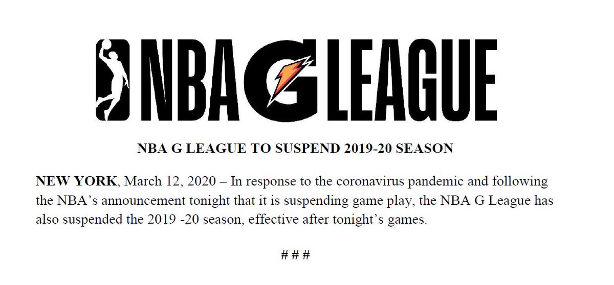 nbagleague's tweet photo. NBA G League To Suspend 2019-20 Season https://t.co/Q4ZsYZ60Jb