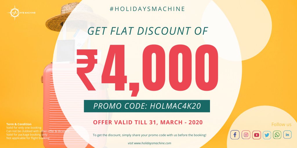 HolidaysMachine's tweet photo. Get your Free Travel Voucher worth INR4000/-.
Share Promo code while booking with us.

Visit our website https://t.co/7DSArz2aSI for more details and you can call us on +91 172 404 4400 or you can write to us on our website for best onsite assistance!

Kindly Retweet! https://t.co/EJCCRPFg8i