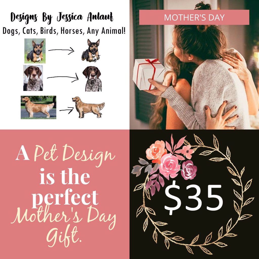 AppleKennels's tweet photo. Now is the time to order for Mother's Day! If you would like a custom pet portrait done for your mom, or if you know a "pet mom" that deserves a gift on mother's day, get your custom pet design order in now! Just $35 for a custom pet design! https://t.co/UCbQNso0Lt