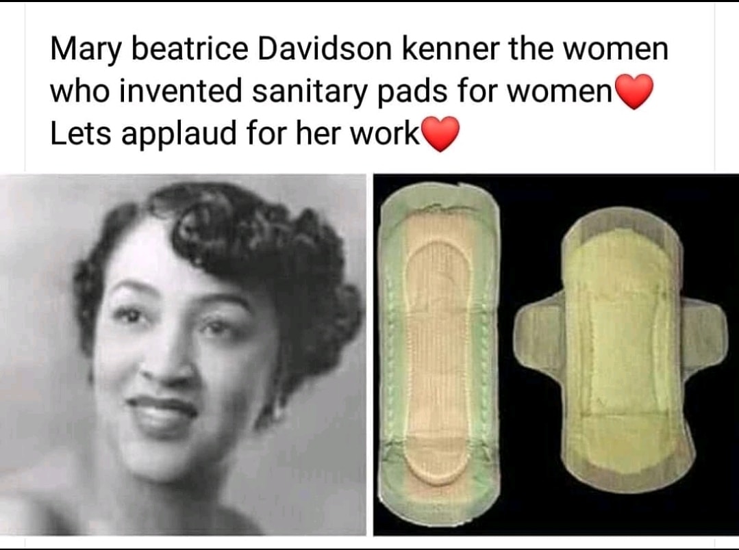 MilestoneNgo's tweet photo. Do you know who invented #SANITARYPAD?? 🤔🤔
*Mary Beatrice Davidson Kenner* was a self-taught inventor who created the sanitary belt.
She filed five patents in her lifetime.
#LetsBreaktheTaboo #MyPeriodFriend #MyPeriodMyPride #MenstrualHealth #MestrualHygiene #SanitaryNapkin https://t.co/E8RjLbCrx5