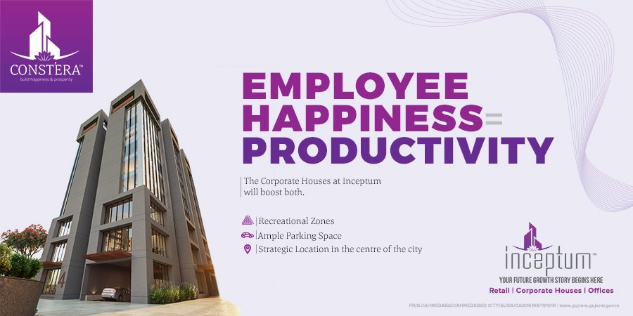 consterarealty's tweet photo. Productivity comes with satisfaction of your employees. At Inceptum, we provide you with facilities that’ll help you keep your associates happy.
For more information: https://t.co/Q6oAz2GLbn
#Consterarealty #Inceptum #Ahmedabadrealtors #PremiumWorkplace #SmartSpaces https://t.co/NYqQQDYdVT