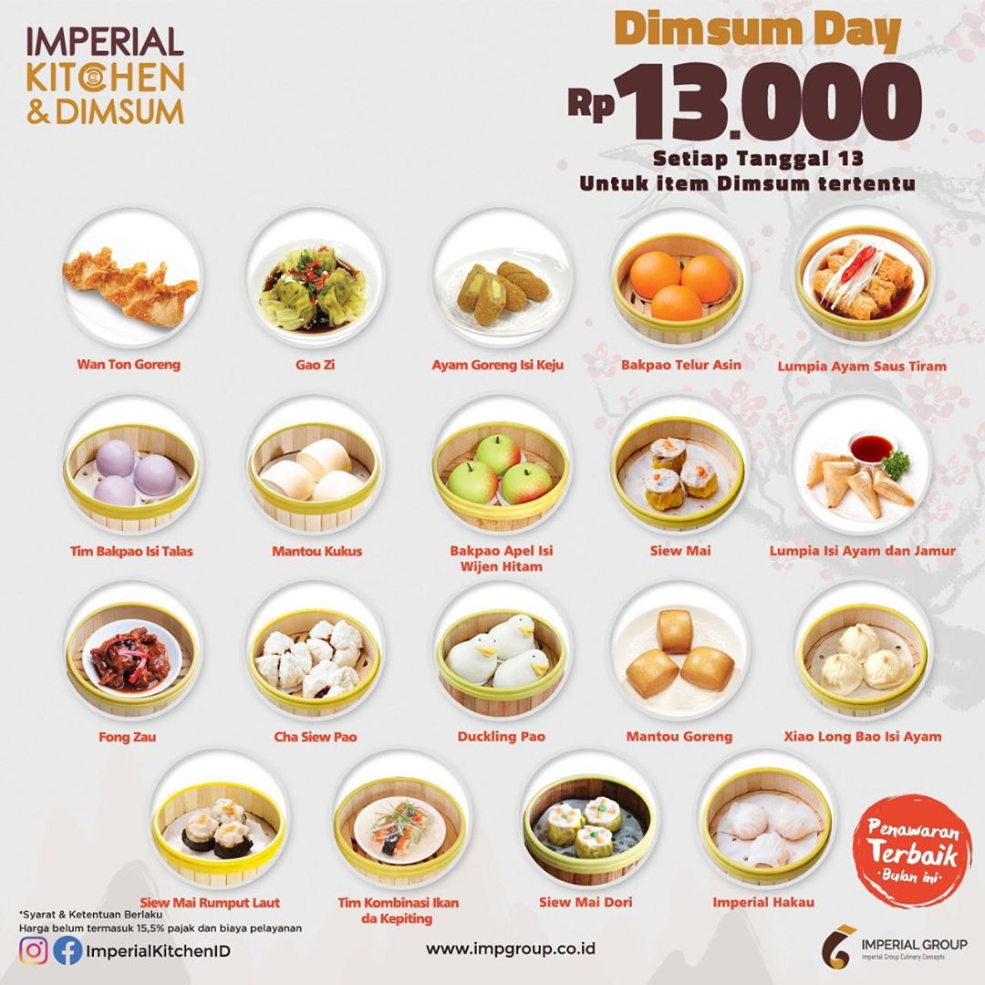 katalogpromosi's tweet image. BESOK nih gaes! Imperial Kitchen &amp;amp; Dimsum Promo DIMSUM DAY - Harga Spesial Dimsum Pilihan Hanya Rp. 13.000 | Lihat di sini yah untuk daftar MENU DIMSUM yang termasuk dalam promo selengkapnya ow.ly/GQq930qpb8W 
#dimsumday #promoimperialkitchen #infokatalogpromosi
