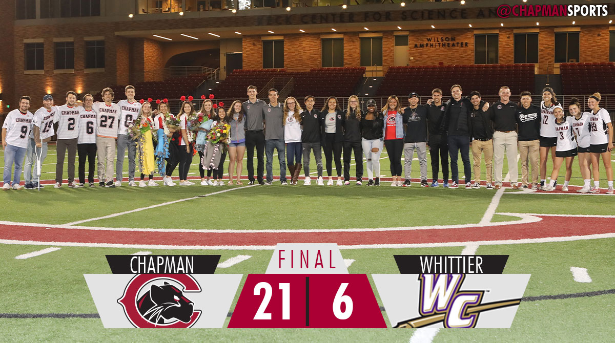 ChapmanSports's tweet photo. Celebrated all our seniors! Closed it out with a big W! #weCUpanthers👀 #ChapmanU #pawsup https://t.co/5MLssUDmKx