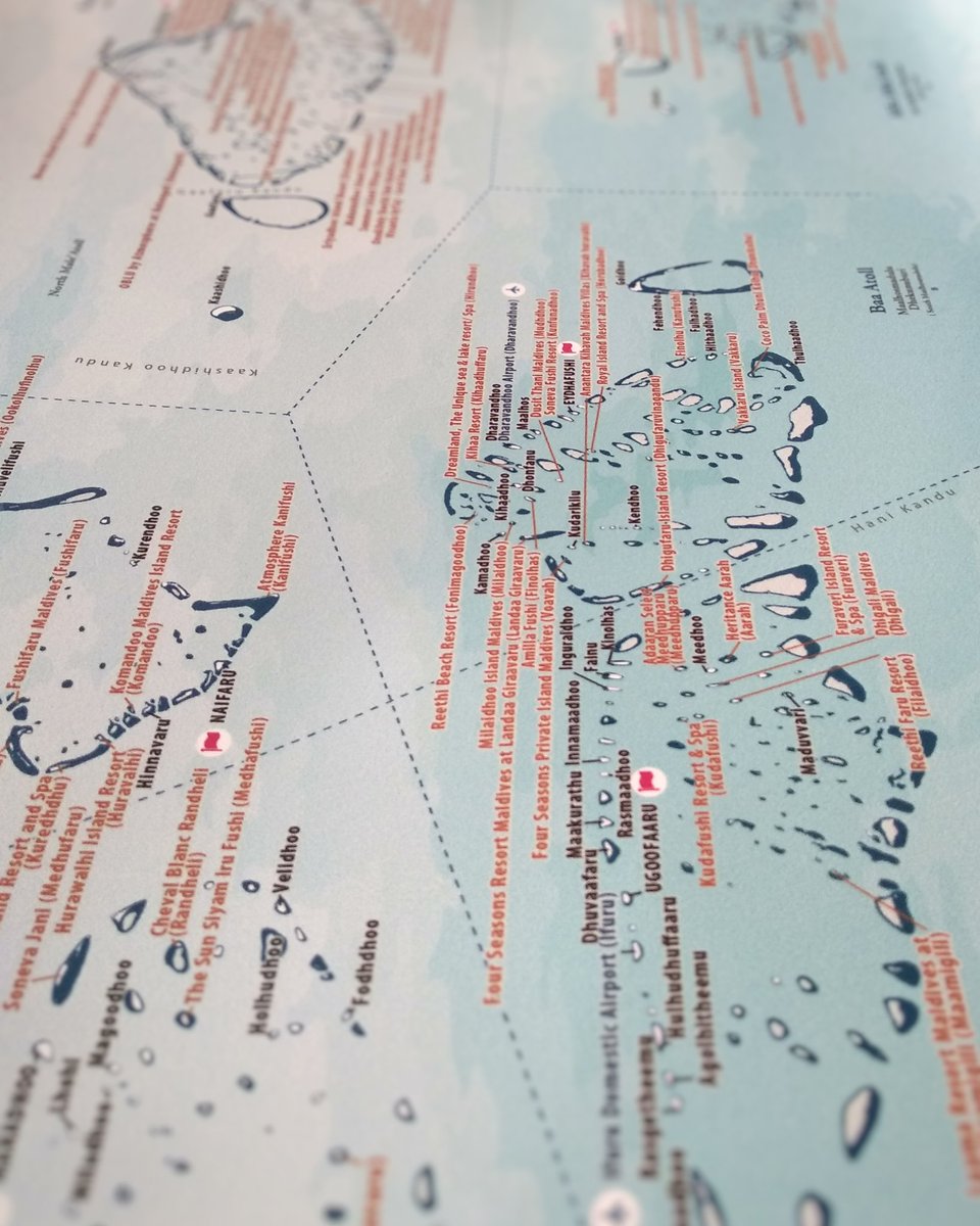 Eatolls map of Maldives, light blue landscape map. Size 6x2ft