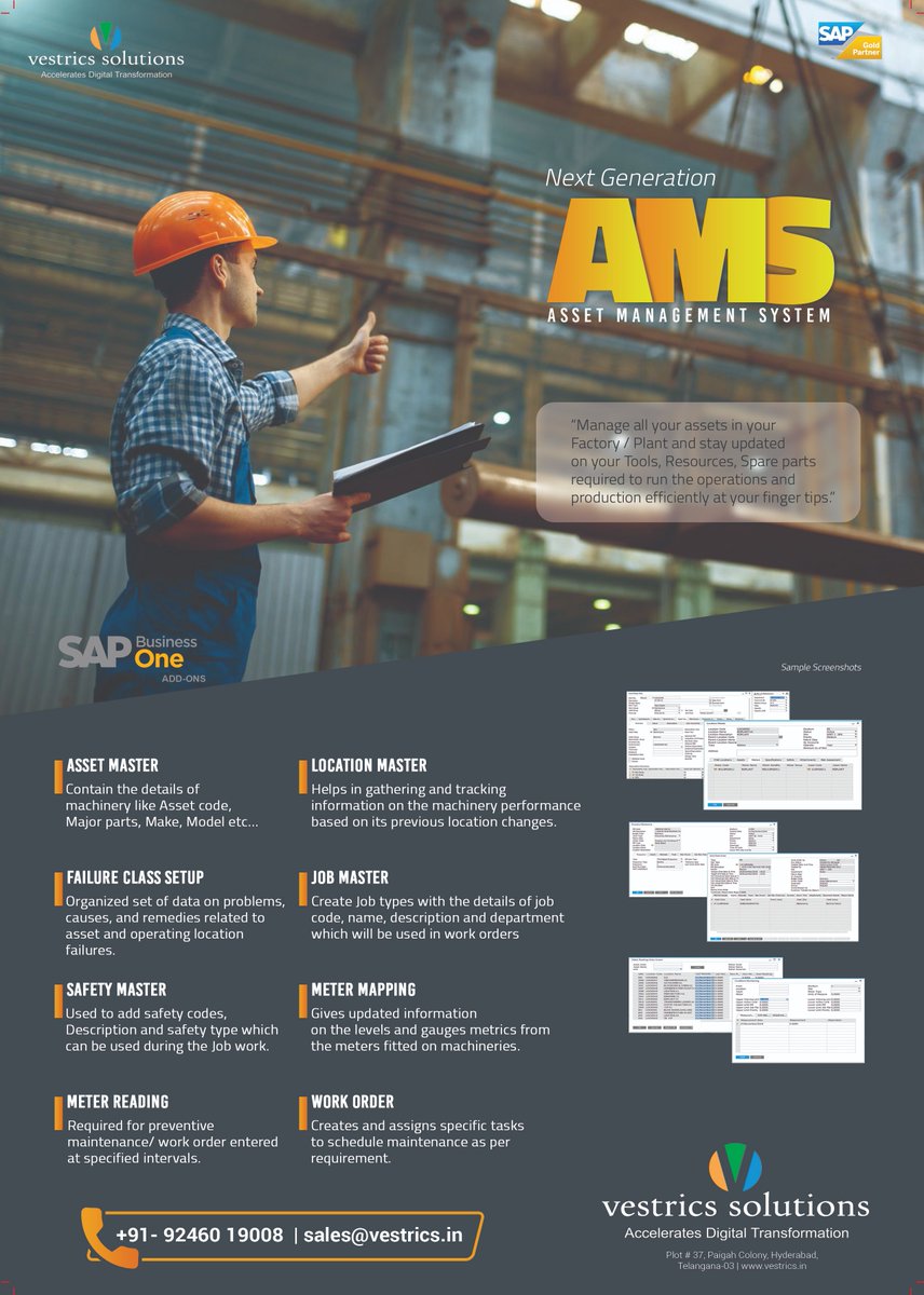 vestricspvtltd's tweet photo. A NEXT GENERATION ASSET MANAGEMENT SYSTEM
Manage all the assets in your Factory / Plant and stay updated on your Tools, Resources, Spare Parts required to run the operations and production efficiently at your fingertips.
Visit: https://t.co/COQOoTMgLC
#ams #assetmanagementsystem https://t.co/iyCPfEACqb
