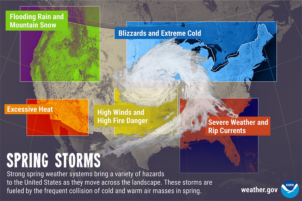 NWSHouston's tweet photo. This week is Spring Safety Awareness Week! All week long we will be posting safety information about a variety of weather hazards that Spring brings. Stay #WeatherReady for the variety of hazards spring can bring! #TXwx #HOUwx https://t.co/3z0cYaFA03