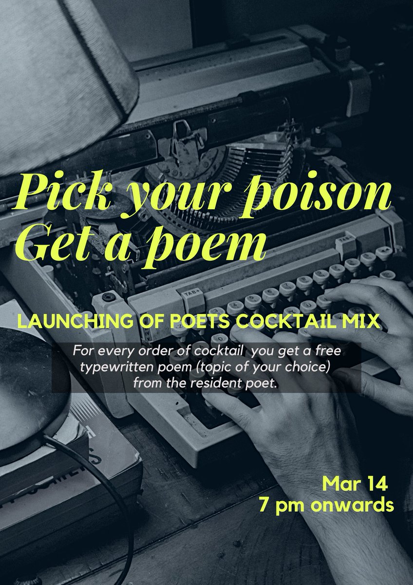 PoetsUnderKitch's tweet photo. Pick your poison/poet:

Bukowski's Sorrow
High Nights with Kerouac
Drunk Hemingway
Ginsberg and The Beat

PS
Our bartender is also a poet. All for the love of poetry and mixed drinks.🍸

#PoetsUndergroundKitchen #speakeasy https://t.co/rRp2YLMvj2
