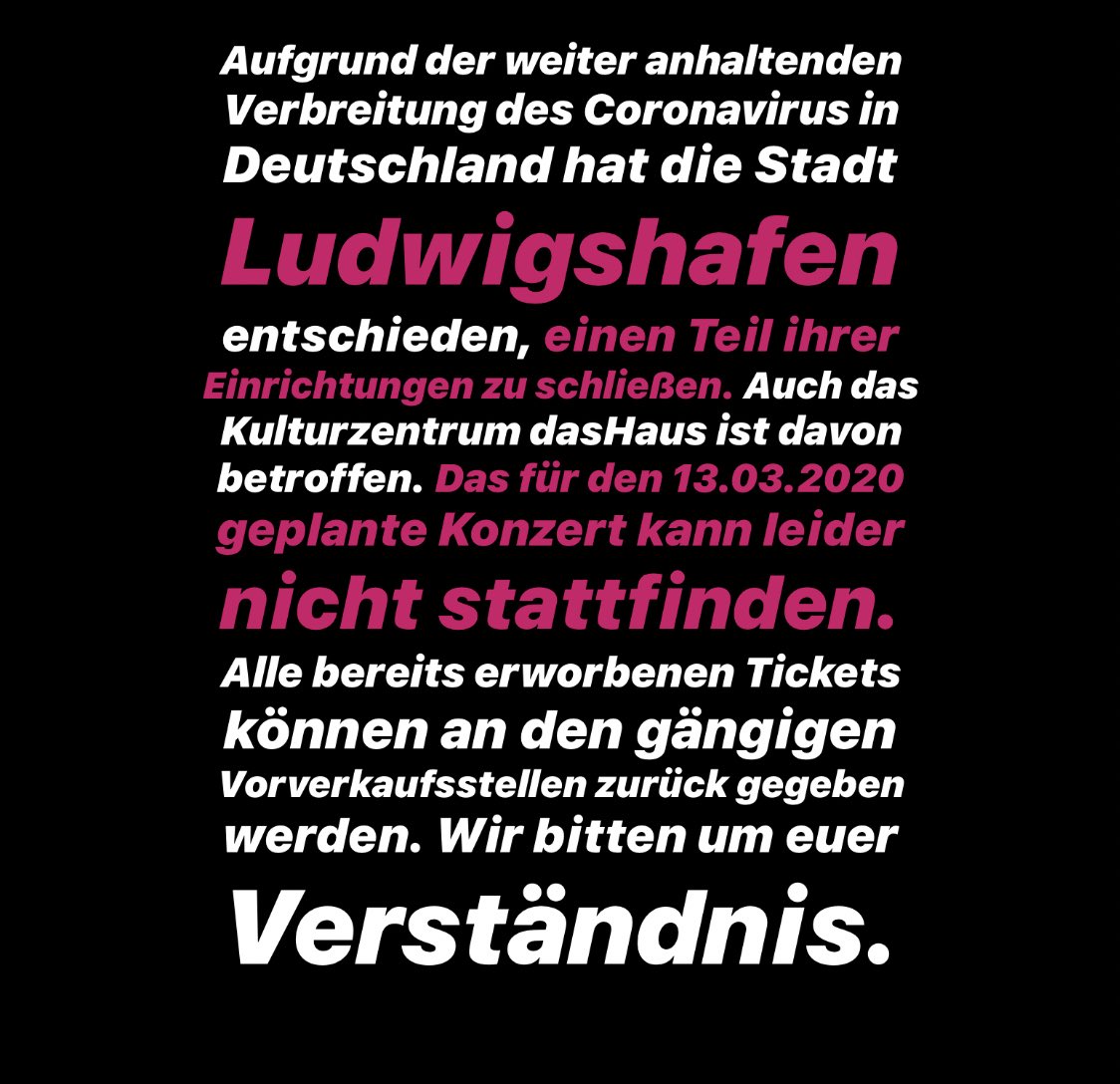 kayefofficial's tweet photo. Es ist soweit.
Ludwigshafen wurde soeben abgesagt.
WICHTIG: Alle weiteren Termine BLEIBEN BESTEHEN!

Bis ich etwas anderes vermelde.

Danke für euer Verständnis und ein riesen SORRY an alle die jetzt nicht kommen können :( https://t.co/7lkDggGCAN