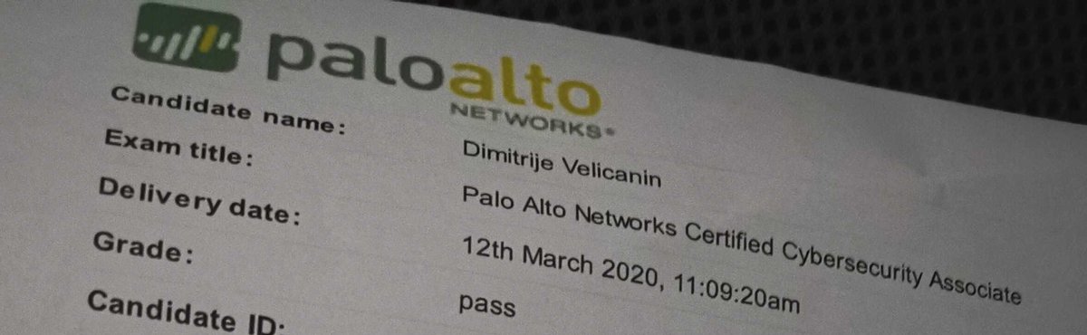 CyberSecBiz's tweet photo. Svaka čast Dimitrije Veličanin, još jedan sertifikat u rukama - PCCSA (Palo Alto Networks Certified CyberSecurity Associate)! 💪👍
#certpp #cybersecurity #paloaltonetworks #pccsa https://t.co/pP6VRhAeuS
