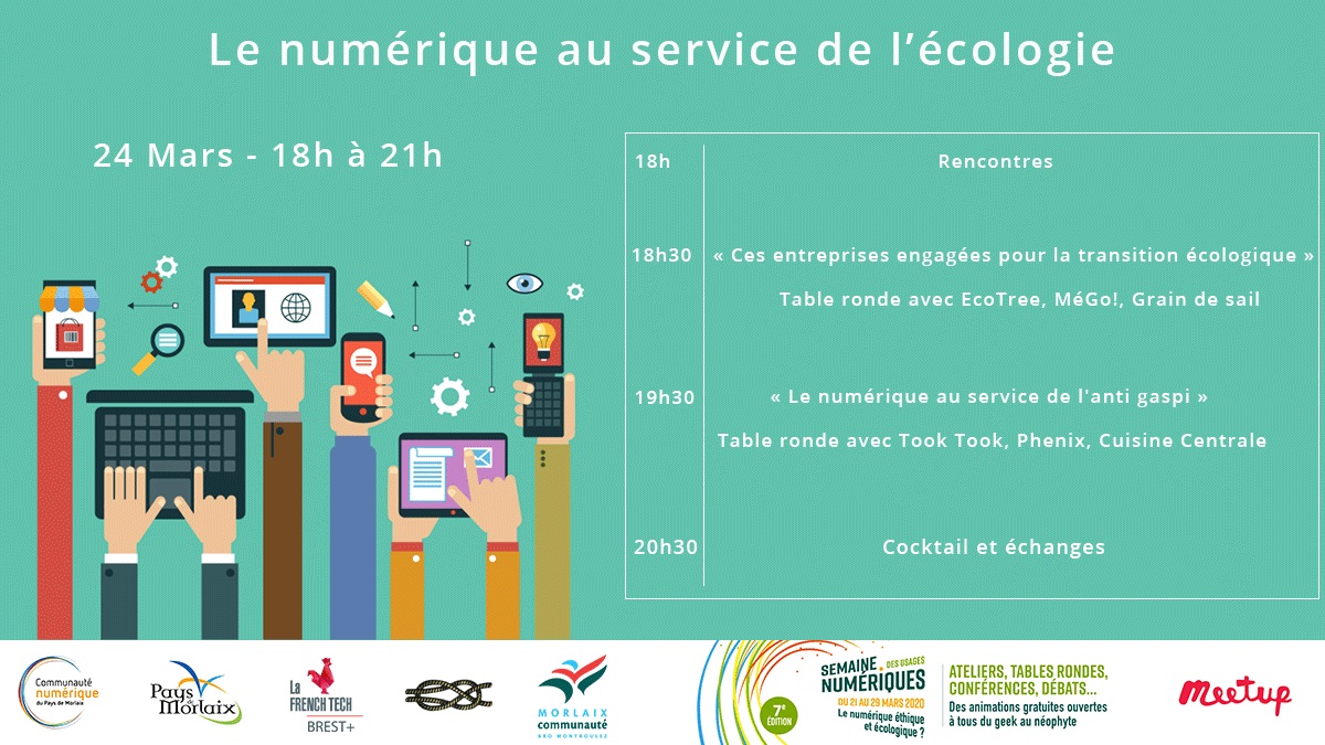 PaysdeMorlaix's tweet photo. Le numérique peut être au service de la transition écologique ? @LesTisserands et la @FTBrestPlus vous invitent à Morlaix le 24/03. https://t.co/l2zhGkwUXP https://t.co/bANdGW87X3