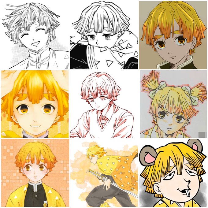 ⚡︎橙樹さんがTwitterに投稿した我妻善逸(鬼滅の刃)のイラスト。