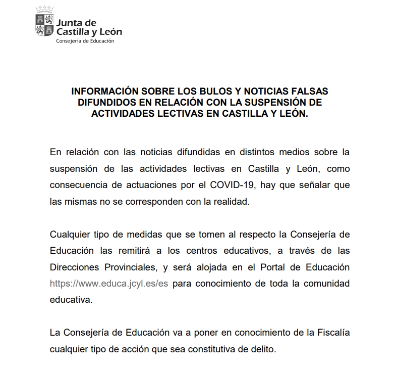 educacyl's tweet photo. ⚠️ ¡¡ATENCIÓN!!: 

🛑 Cualquier tipo de medidas de la Consejería de
Educación se remitirá a los centros educativos, a través de las
Direcciones Provinciales, y será alojada en el Portal de Educacyl para conocimiento de toda la comunidad educativa.

#StopBulos https://t.co/YUVDqz8bU4