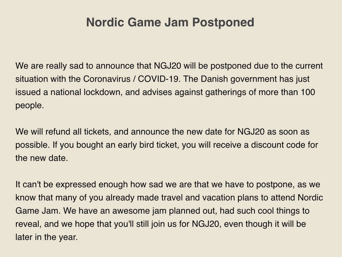 NordicGameJam's tweet photo. #NGJ20 Postponed due to COVID-19 https://t.co/80APzrSVzs