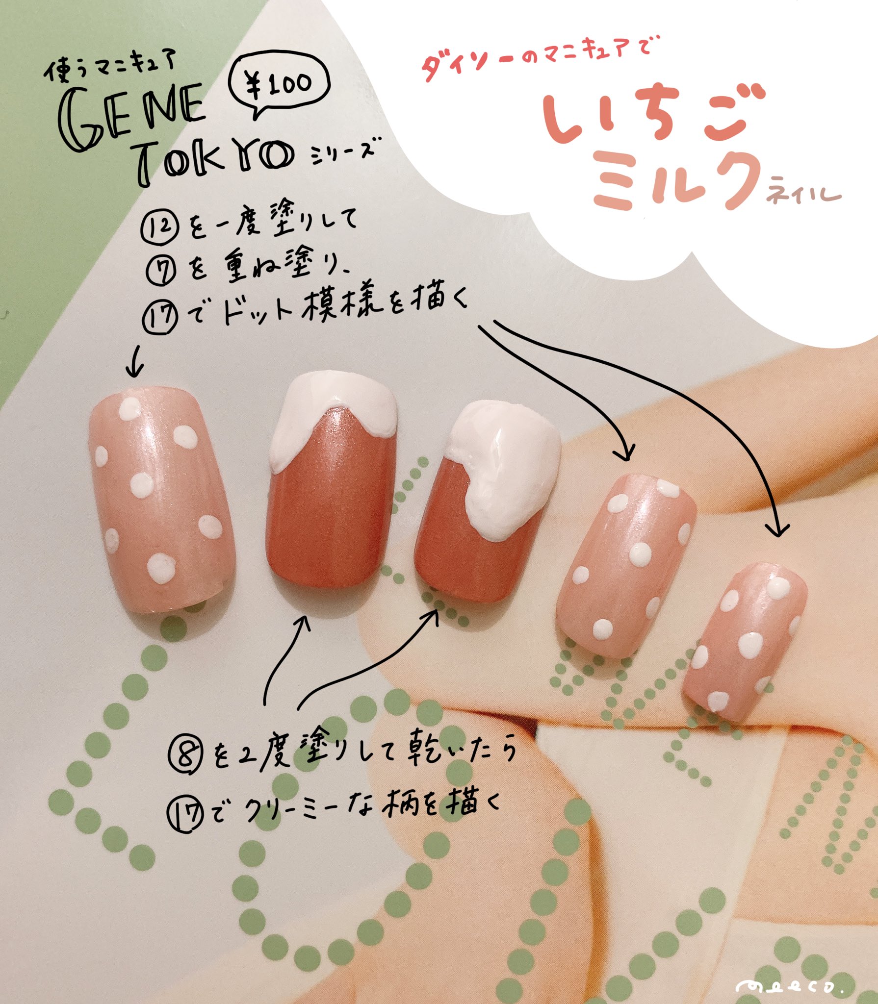 𝐦𝐞𝐞𝐜𝐨 みーこ イラストレーター Twitterren ダイソーのマニキュアでいちごミルクネイル T Co N8t1concoj Twitter
