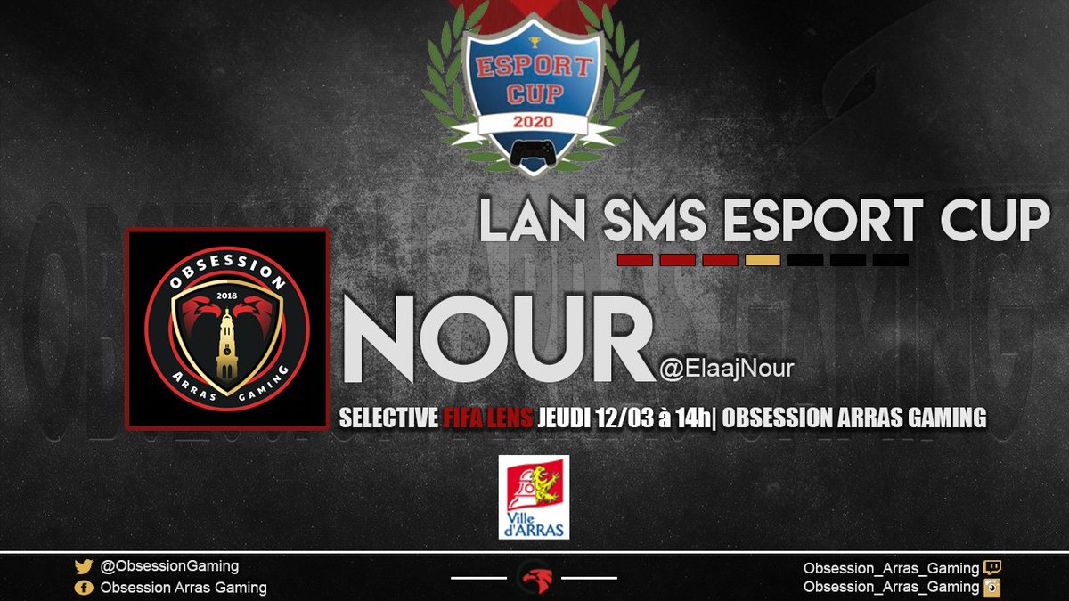 ObsessionGaming's tweet photo. ➡️ JOUR DE LAN 🔥
🏆 @SMSESPORTCUP
💿 FIFA 20 | PS4
🎮 @ElaajNour

Notre joueur FIFA nous représentera cet après-midi lors de la Sélective @esportcupLens de la @SMSESPORTCUP FIFA 🏆

Nous suivrons en direct de Lens son parcours !

#OAG_Nour⚫🔴
#LANFIFA #OAGForWin https://t.co/AK2qKSeWVI