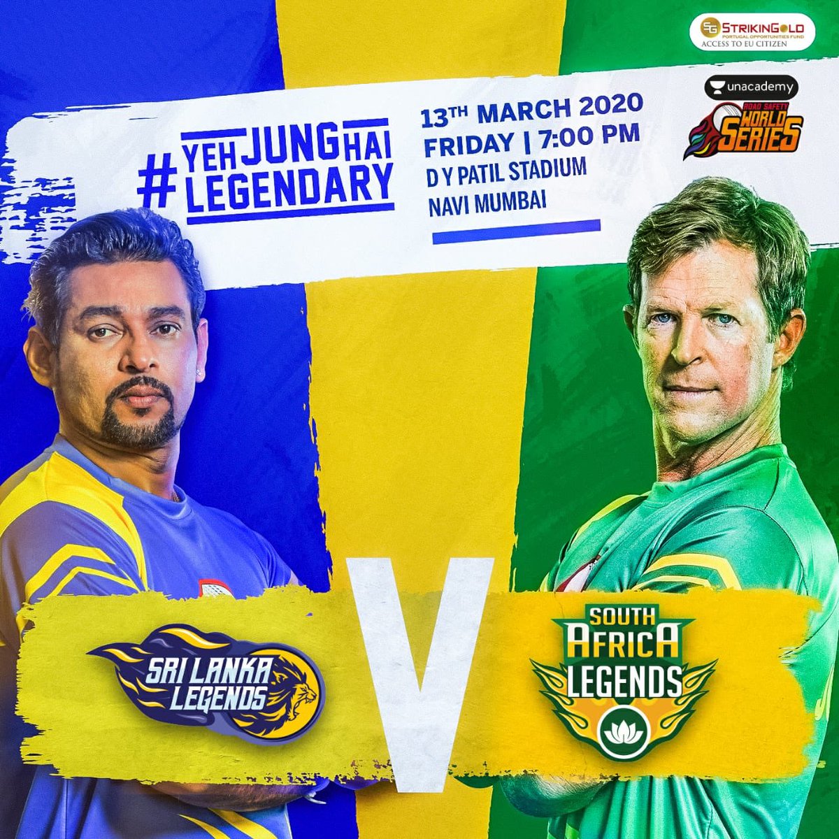 Next in queue ➡
Sri Lanka Legends 🆚 @south_legends 
🗓 Friday, 13 March
⏰ 7 PM 
📍 DY Patil Stadium, Navi Mumbai
📺 LIVE on <a href="/Colors_Cineplex/">Colors Cineplex</a> and <a href="/justvoot/">Voot</a> 

#YehJungHaiLegendary #TheRoadToSafety #SriLankaLegends #UnacademyRSWS <a href="/RSWorldSeries/">Road Safety World Series</a> <a href="/unacademy/">Unacademy</a> <a href="/ICICILombard/">ICICI Lombard GIC</a>