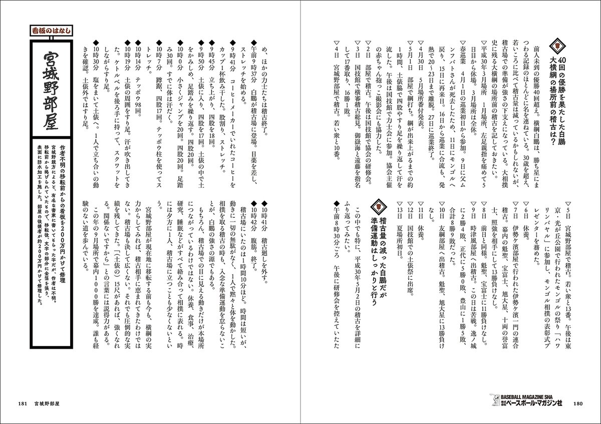 ベースボール マガジン社 販売部 きょうの一冊 本を開けば めくるめく相撲の世界へといざなってくれる 稽古場物語 から 宮城野部屋のページをご紹介します 稽古場の図解には 練習のときの関取の立ち位置や部屋の中の様子について細々と ベースボール マガジン社 販売部 きょうの一冊 本を開けば めくるめく相撲の世界へといざなってくれる 稽古場物語 から 宮城野部屋のページをご紹介します 稽古場の図解には 練習のときの関取の立ち位置や部屋の中の様子について細々と