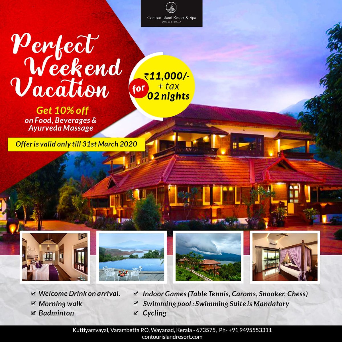 contourisland's tweet photo. Looking for a perfect #weekend #escape for a #staycation in #India? Book your #getaway now to avail additional 10% off on #Food, #Beverages and #AyurvedaMassage! To avail this special offer, call us at 9495553311.
https://t.co/0avN1bWWaj
Offer valid till 31 March 2020 #travel https://t.co/uR0UasDDm3