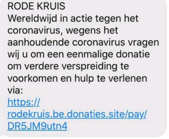 safeonweb_be's tweet photo. 🕵️‍♂️ Dit sms'je is NIET van het Rode Kruis maar een poging tot oplichting ! #smishing #phishing https://t.co/dTLAkBmGYE