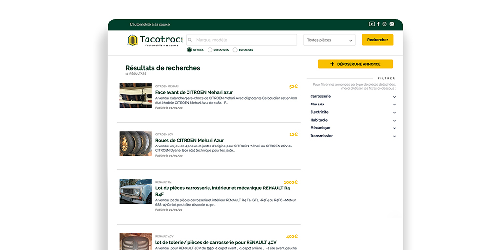 Vous vendez ou cherchez une élément pour votre voiture ancienne ? Tacotroc.com s'en occupe activement 👇

#piecedetachees #classicparts #voitureancienne