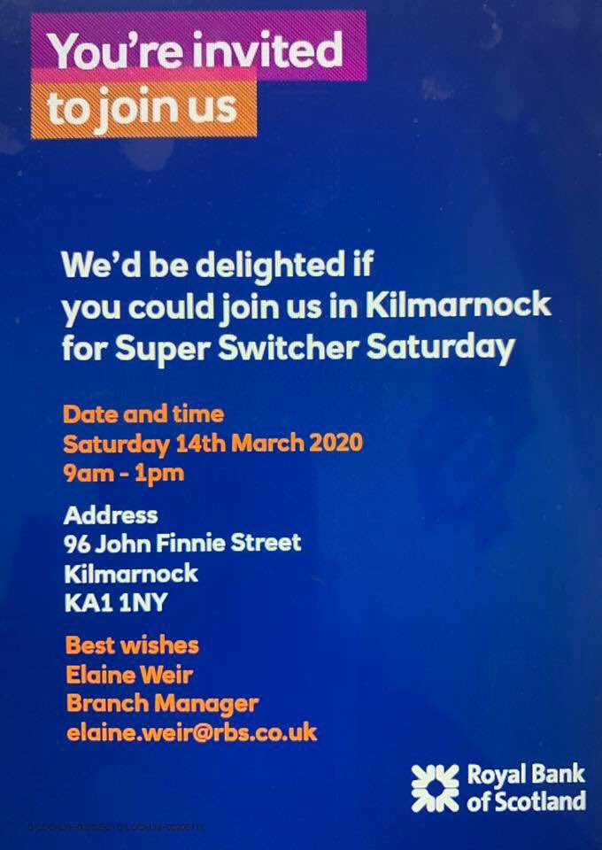 ann_mckie3's tweet photo. Come along on Saturday to our switching event in the Royal Bank of Scotland Kilmarnock.
What could you do with £175???
#whichswitch https://t.co/4KAnVtTNCc