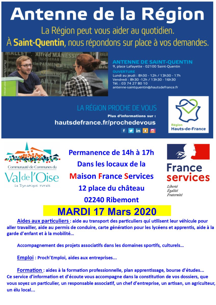 Permanence de la #région #hautsdefrance  à la #Franceservices de la #CCVO #Ribemont