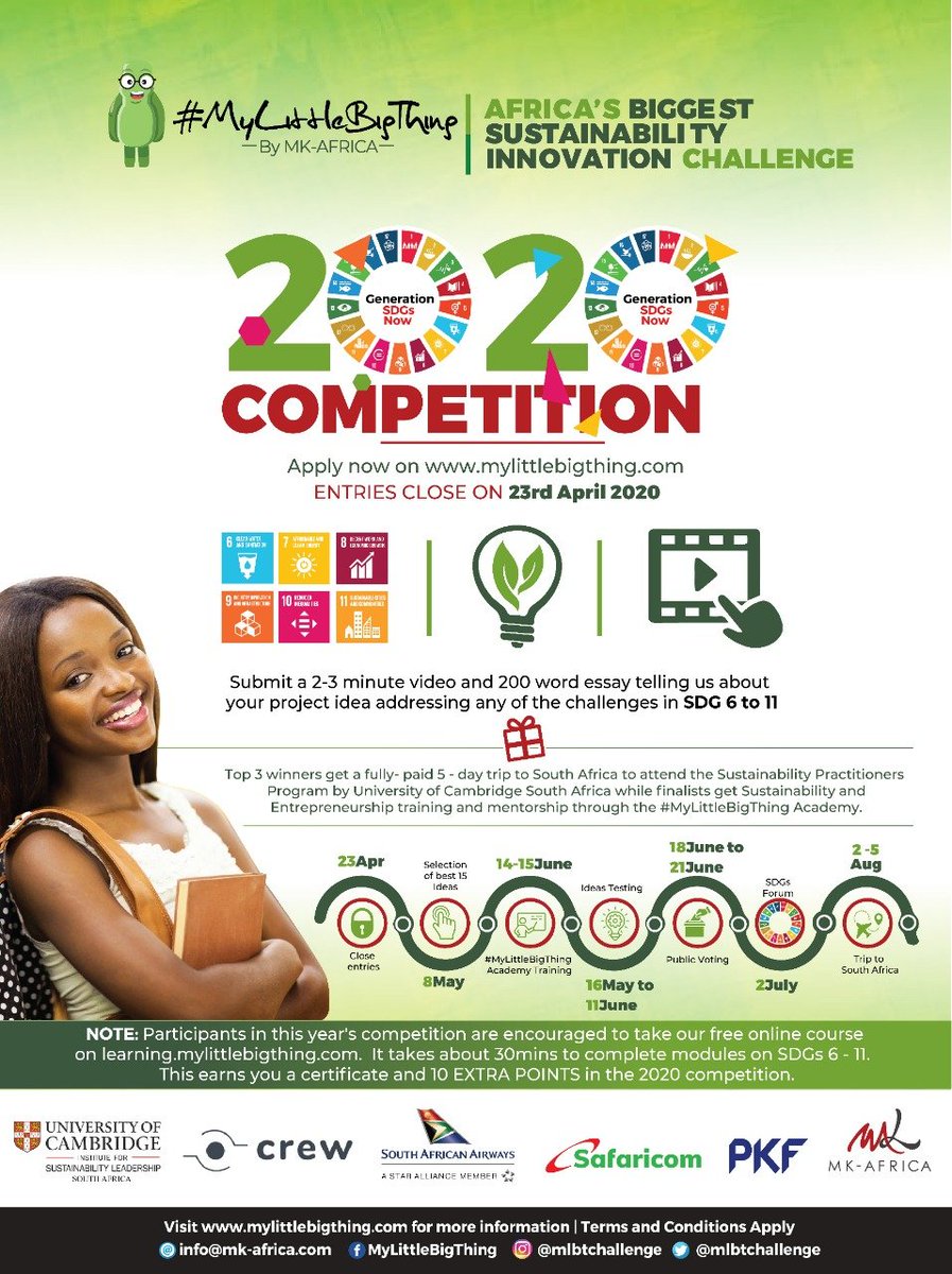 mlbtchallenge's tweet photo. The competition is officially  Launched. Submit your entries on SDGs 6-11 today! Entries close on 23rd April! #mlbtchallenge #SDGs #thursdayvibes @SafaricomPLC @PKFEA @cisl_cambridge @StanChartKE @HMuthoni @UNDP @UN @ClimateDesk https://t.co/xtZ5h43V6X